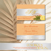 Peach Silver Decor Cute Roos Flower with Monogram Visitekaartje