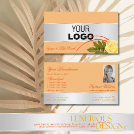 Peach Silver Decor Roos Flower with Logo and Photo Visitekaartje