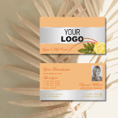 Peach Silver Decor Roos Flower with Logo and Photo Visitekaartje