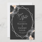 Peach Silver Floral Geo Black Bewaar de datum Save The Date (Voorkant)