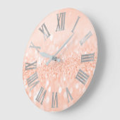 Peach Silver Glitter Coral Metal Roman Aantallen Grote Klok (Hoek)