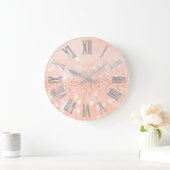 Peach Silver Glitter Coral Metal Roman Aantallen Grote Klok (Huis)