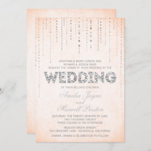 Peach & Silver Glitter Kijk Weddenschap Kaart (Voorkant / Achterkant)