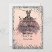 Peach & Silver Glitter Party Jurk Glam Sweet 16 Kaart (Voorkant)