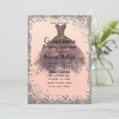 Peach & Silver Glitter Party Jurk Quinceañera 15 Kaart (Staand voorkant)