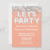 Peach Silver Glitter verjaardagsfeestje Kaart (Voorkant)