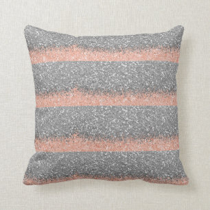 Peach Silver Grey Glitter Metallic Shiny Stripes Kussen