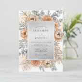 Peach Silver Refined Spring Wedding Kaart (Staand voorkant)
