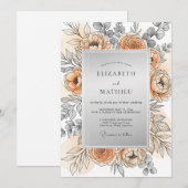 Peach Silver Refined Spring Wedding Kaart (Voorkant / Achterkant)