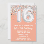 Peach Silver Sweet 16e verjaardagsfeestje Kaart (Voorkant)