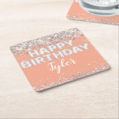 Peach Silver verjaardagsfeestje Kartonnen Onderzetters (Schuin)