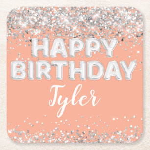 Peach Silver verjaardagsfeestje Kartonnen Onderzetters