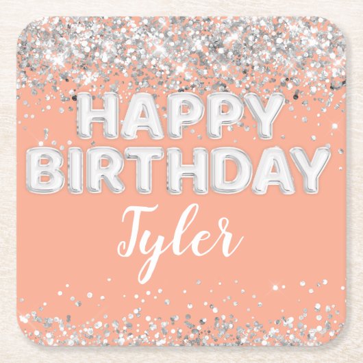 Peach Silver verjaardagsfeestje Kartonnen Onderzetters (Voorkant)