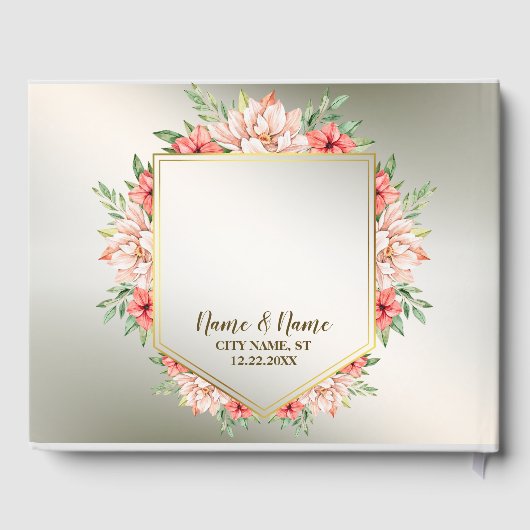 Peach Sinaasappel Floral Bronze Rustic Gastenboek (Achterkant)