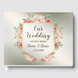 Peach Sinaasappel Floral Bronze Rustic Gastenboek