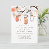 Peach Sinaasappel Hanging Mason Jars Wedding Kaart (Staand voorkant)