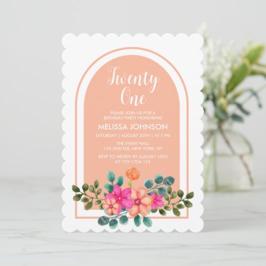 Peach Sinaasappel Spring Flora Botanical 21e Verja Kaart (Staand voorkant)