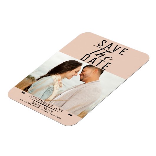 Peach Sla de datum bruiloft foto Magneet (Linkerzijde)
