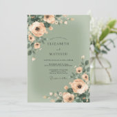 Peach Soft Bloom Wedding Kaart (Staand voorkant)