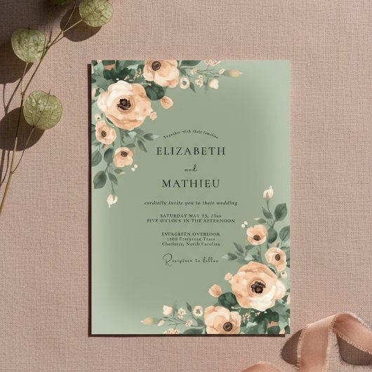 Peach Soft Bloom Wedding Kaart