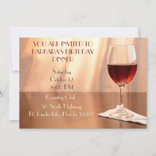 Peach Sophisticated Rode wijn verjaardag Uitnodigi Kaart (Voorkant)