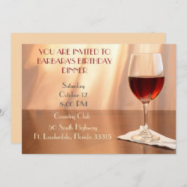 Peach Sophisticated Rode wijn verjaardag Uitnodigi Kaart