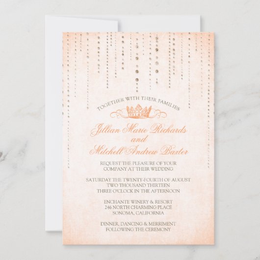 Peach Sparkles & Crown Fairytale Weddenschap Kaart (Voorkant)