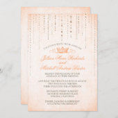 Peach Sparkles & Crown Fairytale Weddenschap Kaart (Voorkant / Achterkant)