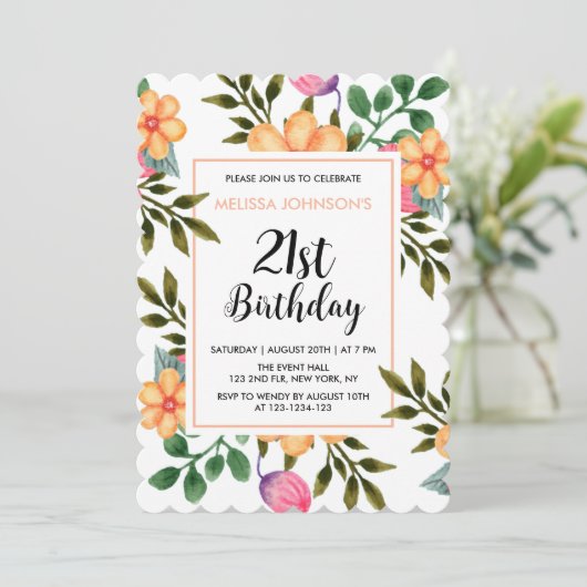  Peach Spring Flora Botanical 21e Verjaardag Kaart (Staand voorkant)
