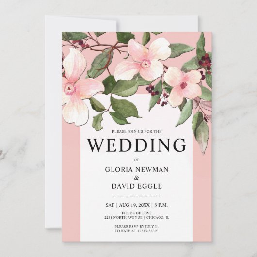 Peach Spring Floral Drop Wedding Invitation Kaart (Voorkant)