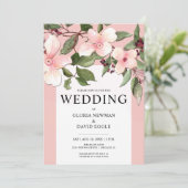 Peach Spring Floral Drop Wedding Invitation Kaart (Staand voorkant)