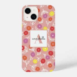 Peach Spring Floral Monogram Voornaam iPhone 14 Hoesje