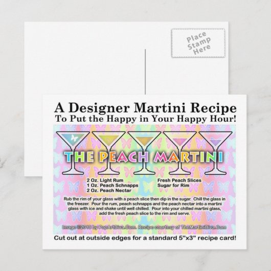 Peach Spring Martini Recept Kaart Briefkaart (Voorkant / Achterkant)