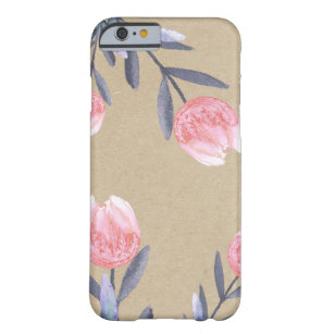 Peach Spring Waterverf Tulps Rustic Kraft Chic Barely There iPhone 6 Hoesje