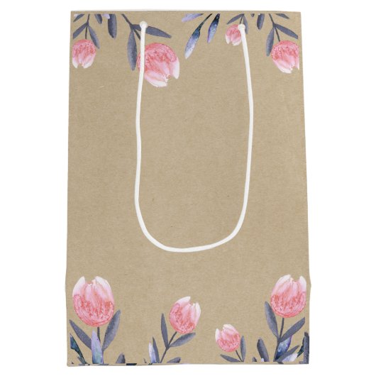 Peach Spring Waterverf Tulps Vrijgezellenfeest Par Medium Cadeauzakje (Achterkant)