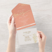 Peach Spring Wedding All In One Uitnodiging (Afscheurbaar)