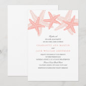 Peach Starfish Beach bruiloft uitnodiging (Voorkant / Achterkant)