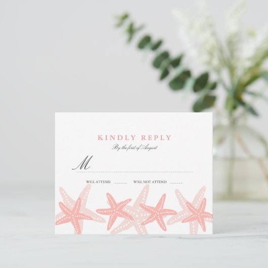 Peach Starfish Beach Wedding RSVP (Staand voorkant)