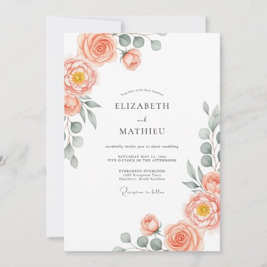 Peach Stately Spring Wedding Kaart (Voorkant)