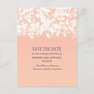 Peach String Lights Elegant Sla de datum op Aankondigingskaart
