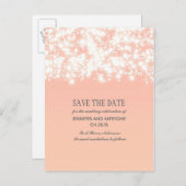 Peach String Lights Elegant Sla de datum op Aankondigingskaart (Voorkant / Achterkant)