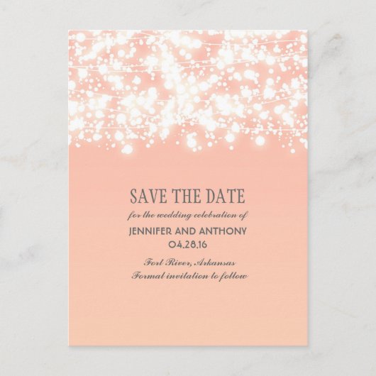 Peach String Lights Elegant Sla de datum op Aankondigingskaart (Voorkant)