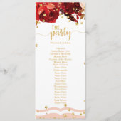 Peach Stripe Floral Gold Confetti huwelijksprogram Programmakaart (Achterkant)