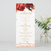 Peach Stripe Floral Gold Confetti huwelijksprogram Programmakaart (Staand voorkant)
