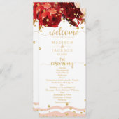 Peach Stripe Floral Gold Confetti huwelijksprogram Programmakaart (Voorkant / Achterkant)
