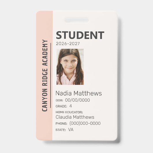 Peach Stripe Homeschool Student ID Badge (Voorzijde)