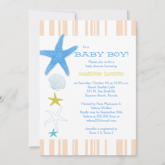 Peach Stripes Blue Beach Baby Boy Baby shower Kaart (Voorkant)