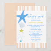 Peach Stripes Blue Beach Baby Boy Baby shower Kaart (Voorkant / Achterkant)