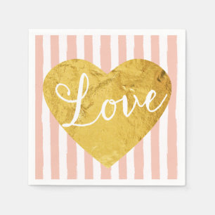 Peach Stripes Fake Gold Love Heart Schattige Girly Servetten