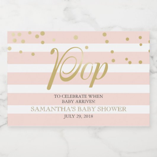 Peach Stripes Ze is klaar om te Poppen Sparkling Wijnetiket (Enkel label)